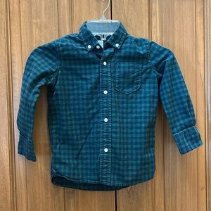 Boys gap kids size 4-5 green & blue button down shirt